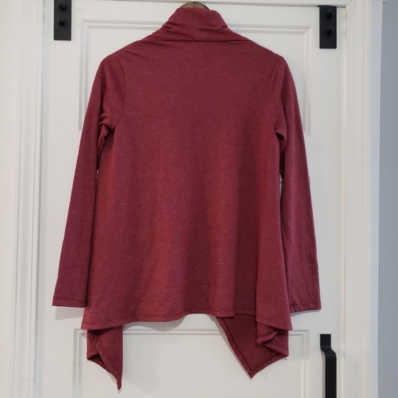 Bobeau Womens S Open Front Asymmetrical Top One Button Heather Burgundy - Picture 2 of 5